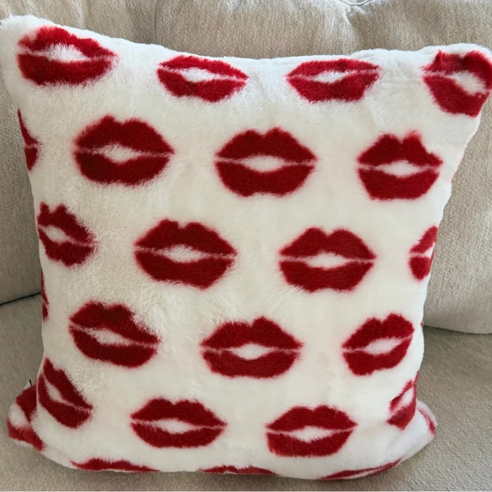Cupcakes & Cashmere Red and White Kiss Print Pillow